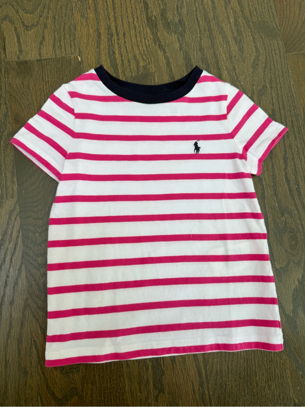 Polo by Ralph Lauren White Tee with Pink Stripes and Navy Trim